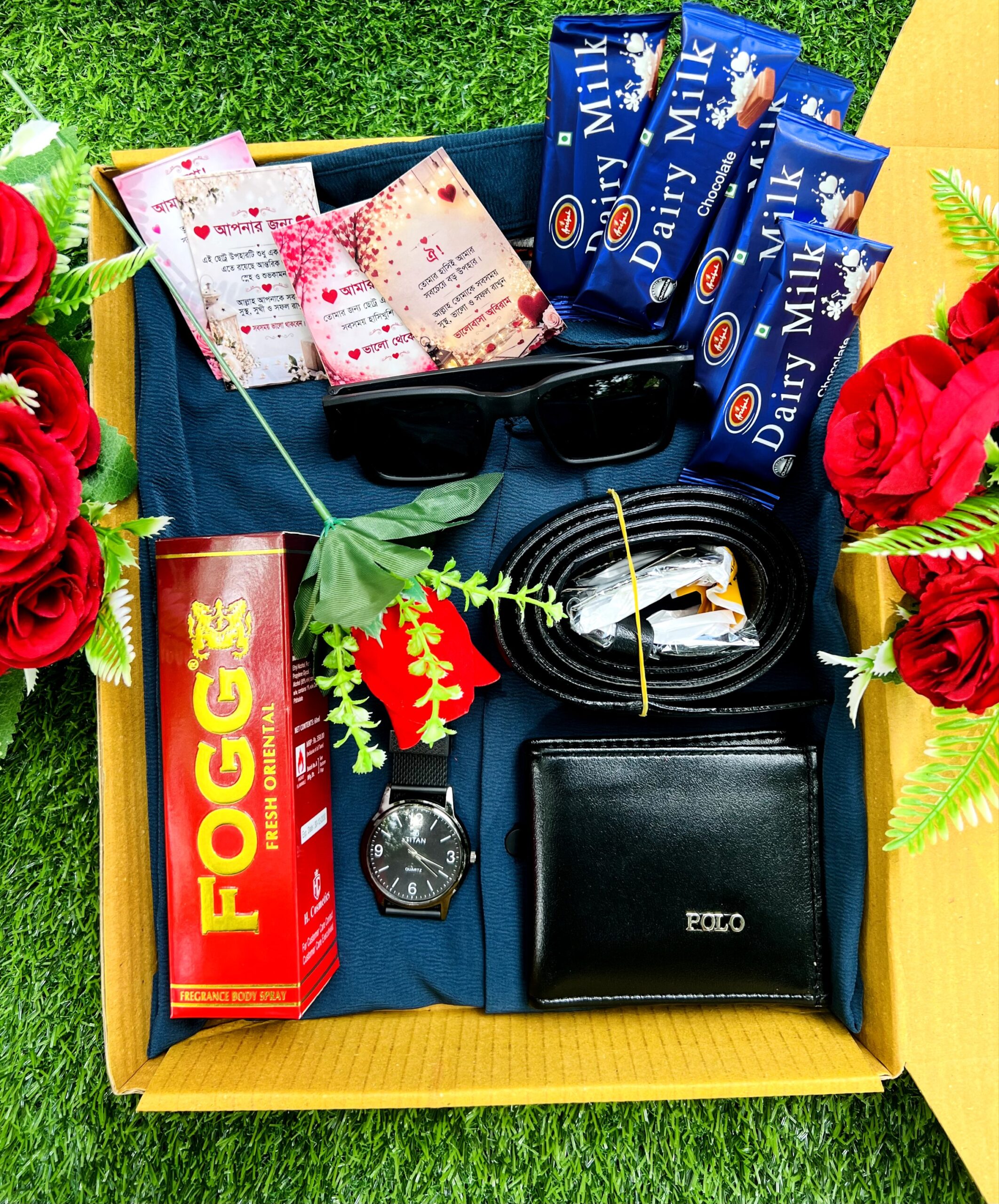 🌹 প্রিমিয়াম জাফরান শার্ট গিফট কম্বো (গোলাপ + চকলেটসহ) – মাত্র ১১০০৳