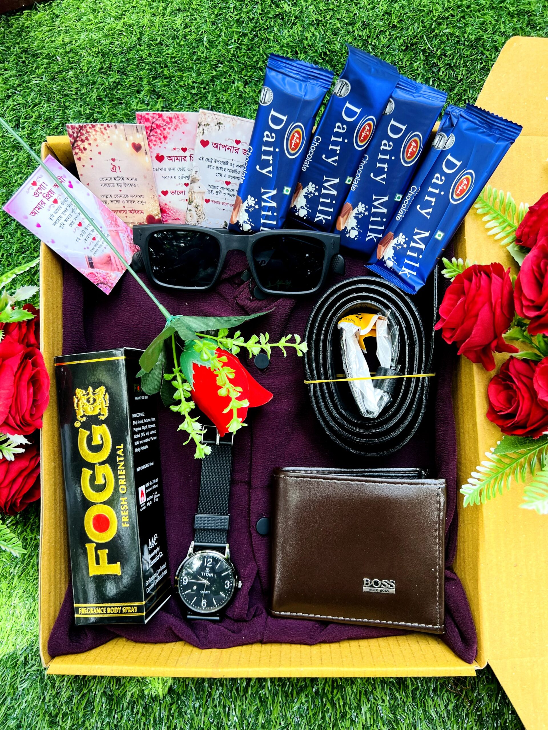 🌹 প্রিমিয়াম জাফরান শার্ট গিফট কম্বো (গোলাপ + চকলেটসহ) – মাত্র ১১০০৳
