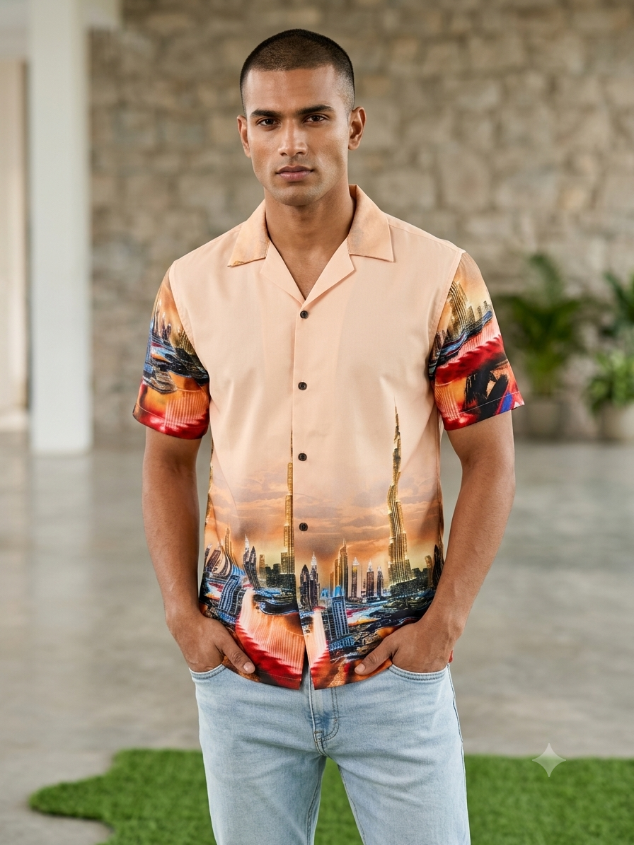 Premium Zafran Fabric  Printed Half Sleeve Shirt 115