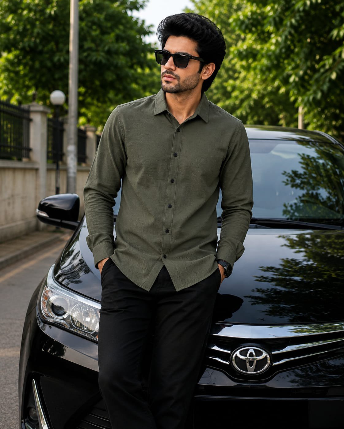 ওলিভ গ্রীন কালার প্রিমিয়াম জাফরান শার্ট  M-L-XL - XXL-XXXL Size Available (506 code)