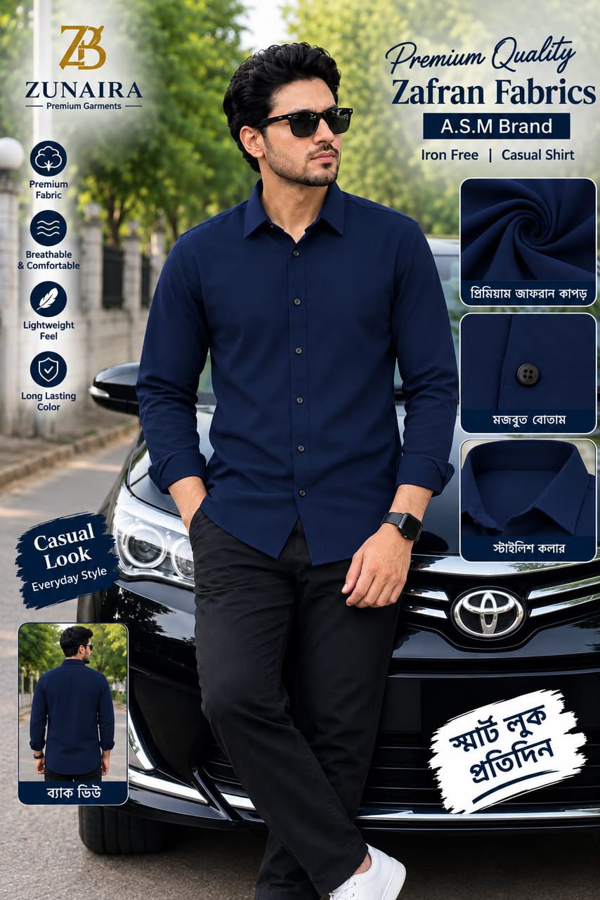নেভি ব্লু কালার জাফরান শার্ট M -L- XL - XXL43-  XXXL45 সাইজ  Available (512 code)